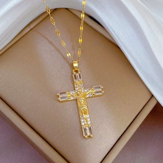 Rhinestone/ gold crucifix